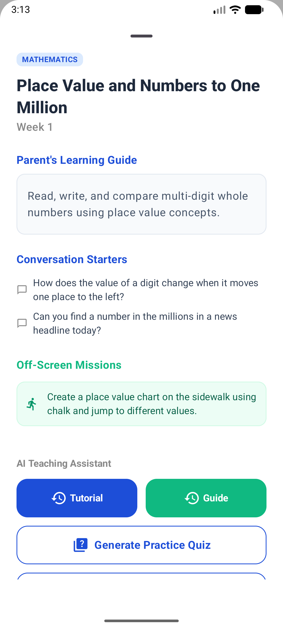 GradeGrow conversation starters and off-screen missions